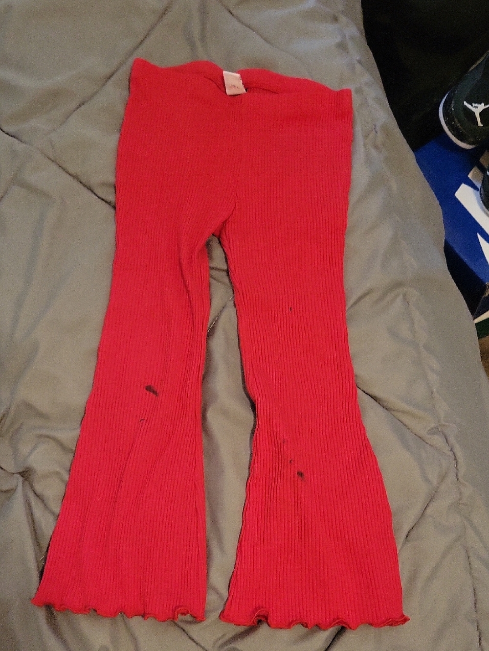 Kids Red Ribbed Flared Leggings